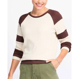 Market & Spruce Logan Long Sleeve Thermal Knit Top White Brown Crewneck Size M